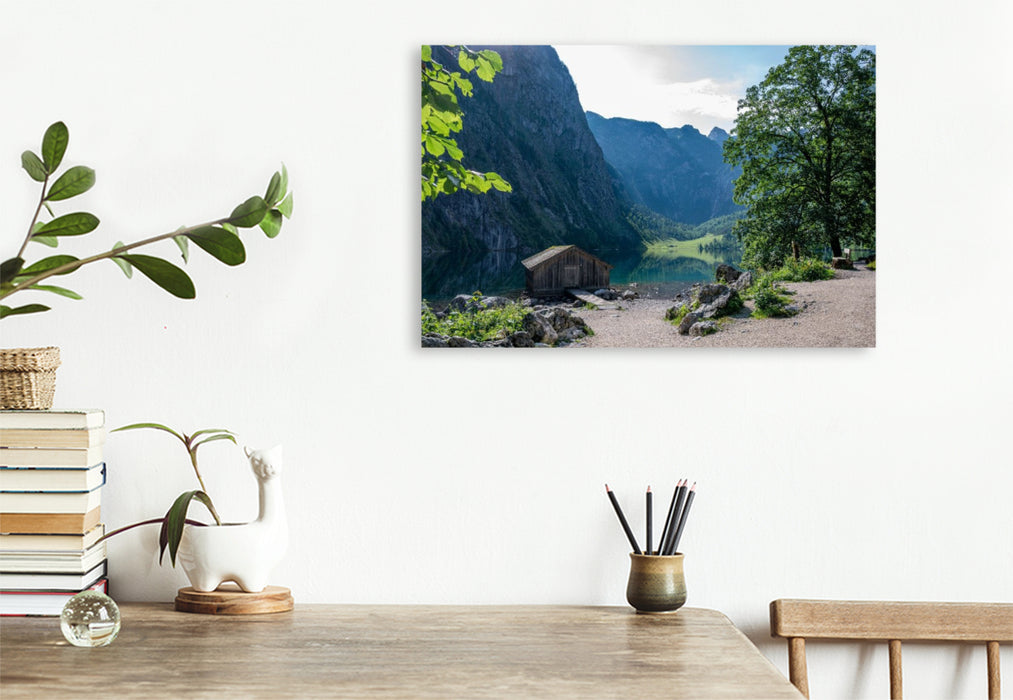 Premium Textil-Leinwand Fischerhütte am Obersee