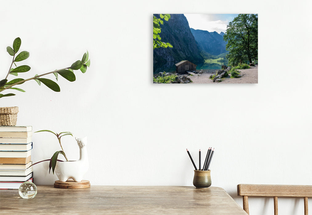 Premium Textil-Leinwand Fischerhütte am Obersee