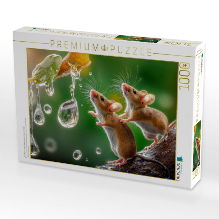 Zwei Mäuse beim Regentropfen-Fangen-Spiel - CALVENDO Foto-Puzzle'