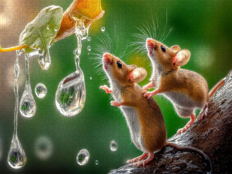 Zwei Mäuse beim Regentropfen-Fangen-Spiel - CALVENDO Foto-Puzzle'