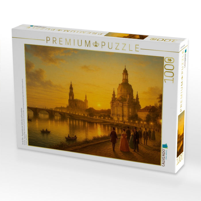 An der Elbe - Augustusbrücke, Hofkirche und Frauenkirche - CALVENDO Foto-Puzzle'