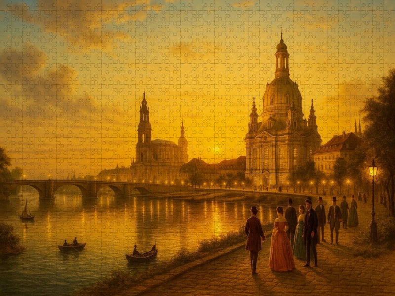 An der Elbe - Augustusbrücke, Hofkirche und Frauenkirche - CALVENDO Foto-Puzzle'