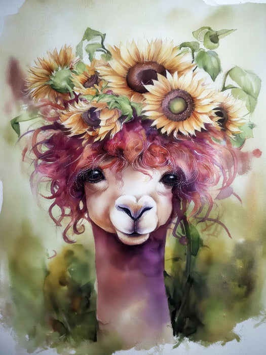 Alpaka mit Sonnenblumen - CALVENDO Foto-Puzzle'