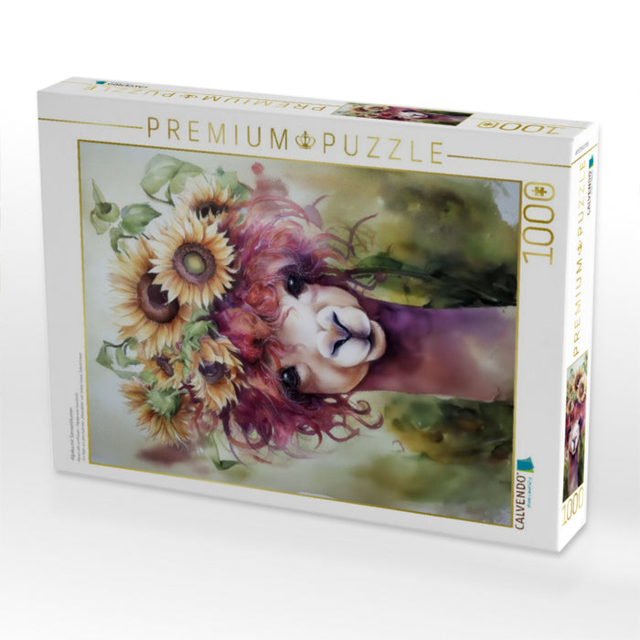 Alpaka mit Sonnenblumen - CALVENDO Foto-Puzzle'