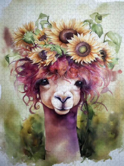 Alpaka mit Sonnenblumen - CALVENDO Foto-Puzzle'