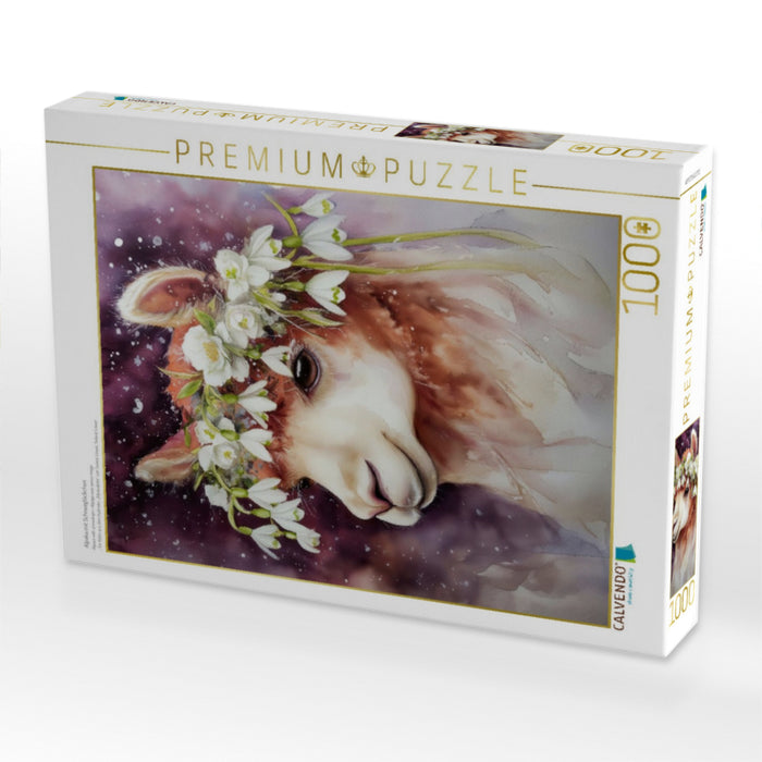 Alpaka mit Schneeglöckchen - CALVENDO Foto-Puzzle'