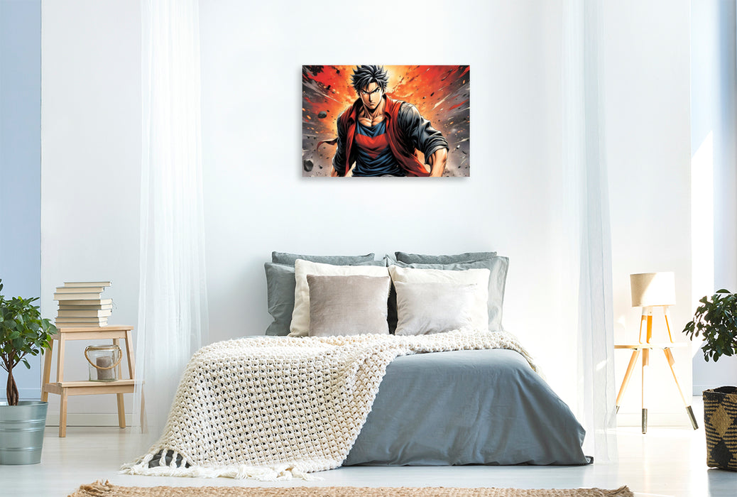 Premium Textil-Leinwand Manga Superheld Toma Kurogane - Der Eiserne Schatten