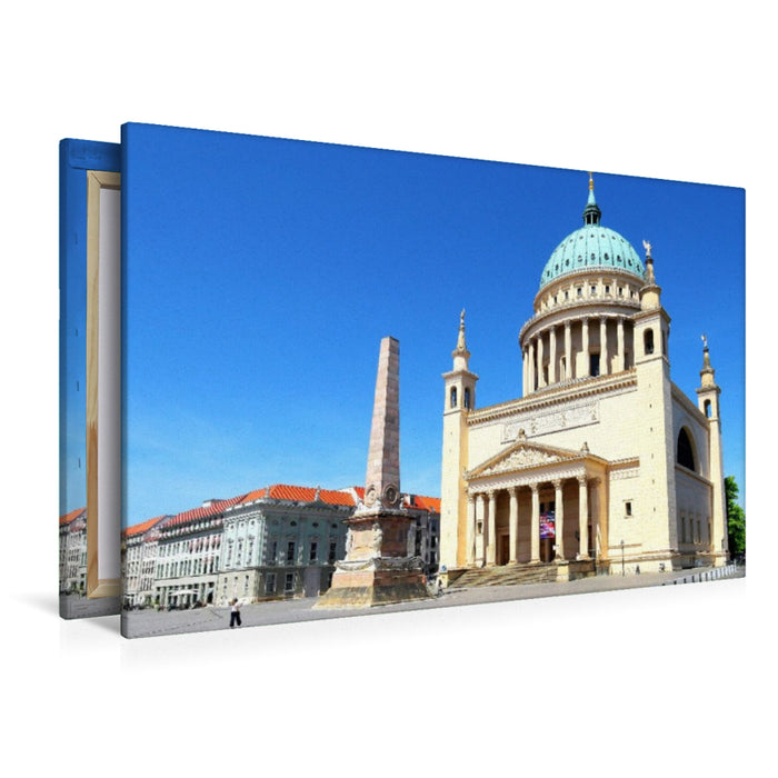 Premium Textil-Leinwand Potsdam, Nikolaikirche und Obelisk am Alten Markt