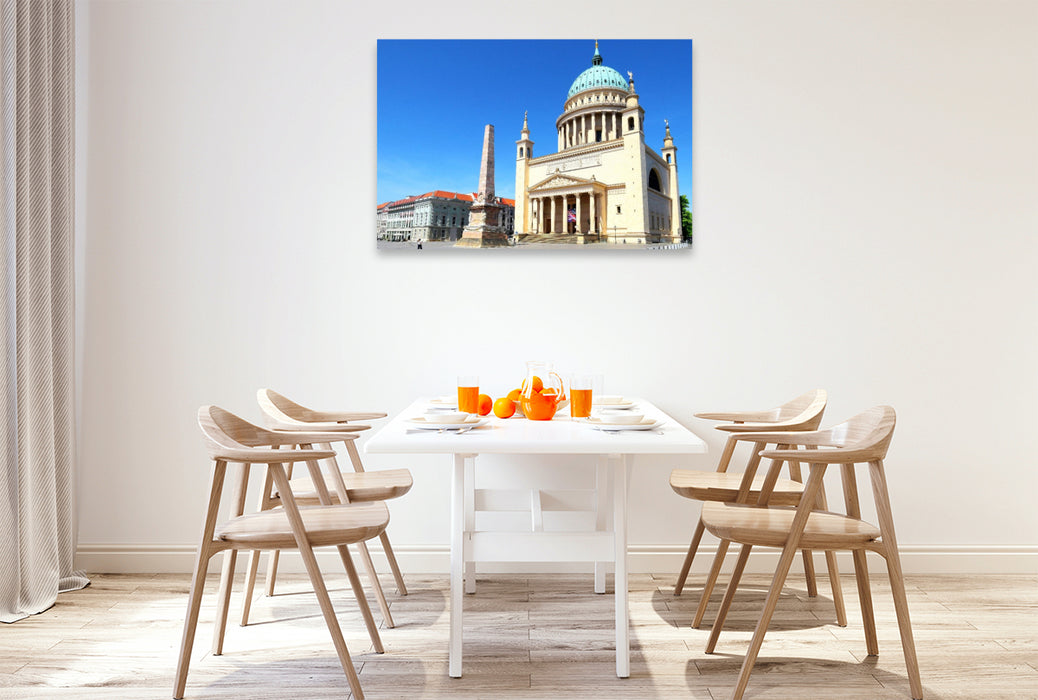 Premium Textil-Leinwand Potsdam, Nikolaikirche und Obelisk am Alten Markt