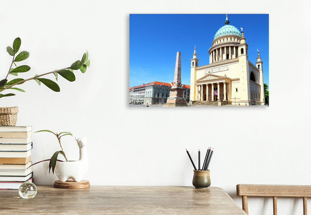 Premium Textil-Leinwand Potsdam, Nikolaikirche und Obelisk am Alten Markt