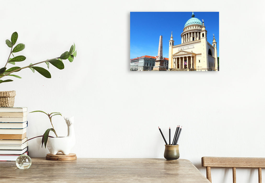 Premium Textil-Leinwand Potsdam, Nikolaikirche und Obelisk am Alten Markt