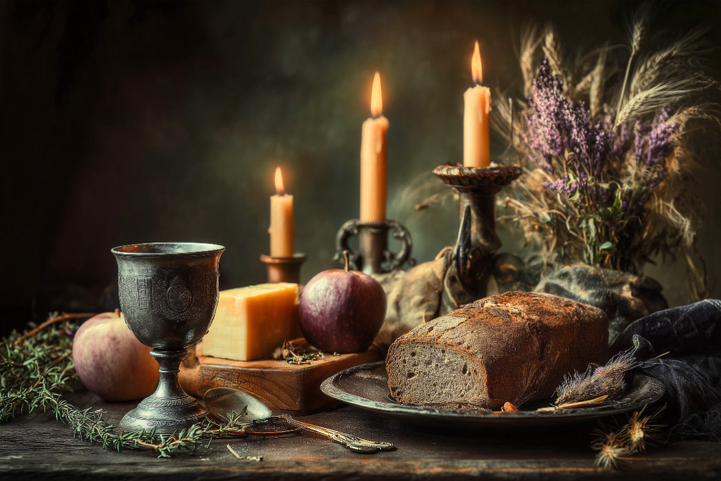 Premium Textil-Leinwand Ein Motiv aus dem Kalender Landleben auf dem Tisch