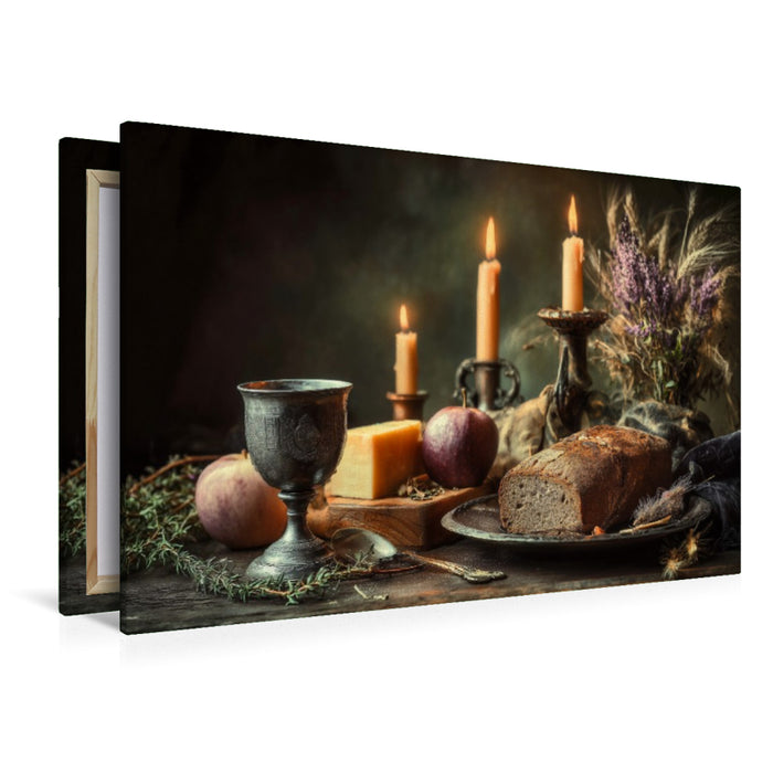 Premium Textil-Leinwand Ein Motiv aus dem Kalender Landleben auf dem Tisch