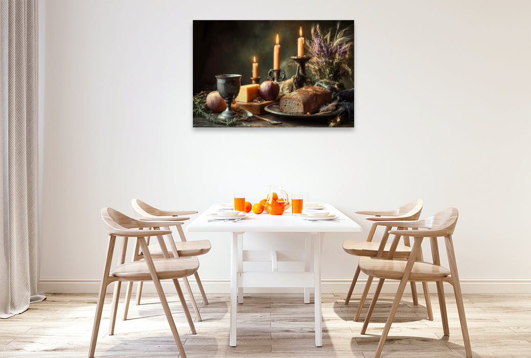 Premium Textil-Leinwand Ein Motiv aus dem Kalender Landleben auf dem Tisch