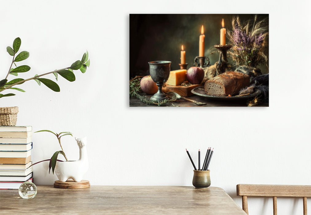 Premium Textil-Leinwand Ein Motiv aus dem Kalender Landleben auf dem Tisch