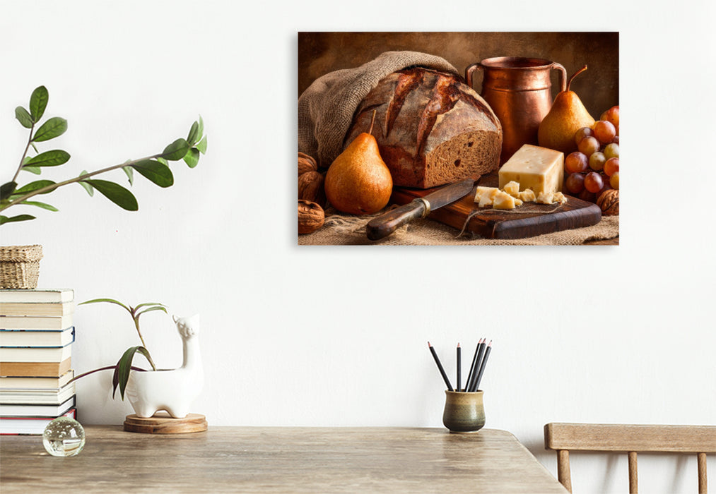 Premium Textil-Leinwand Ein Motiv aus dem Kalender Landleben auf dem Tisch