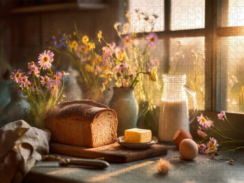 Sonne in der Küche, BrotBrot auf dem Tisch, das Leben knuspert jetzt - CALVENDO Foto-Puzzle'