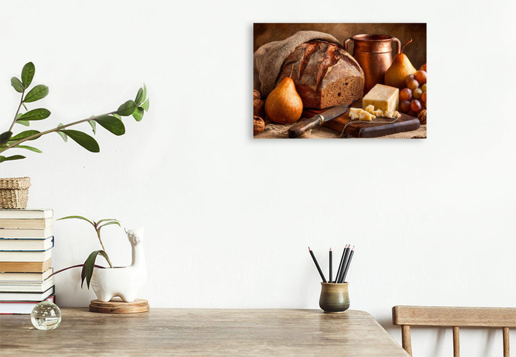 Premium Textil-Leinwand Ein Motiv aus dem Kalender Landleben auf dem Tisch