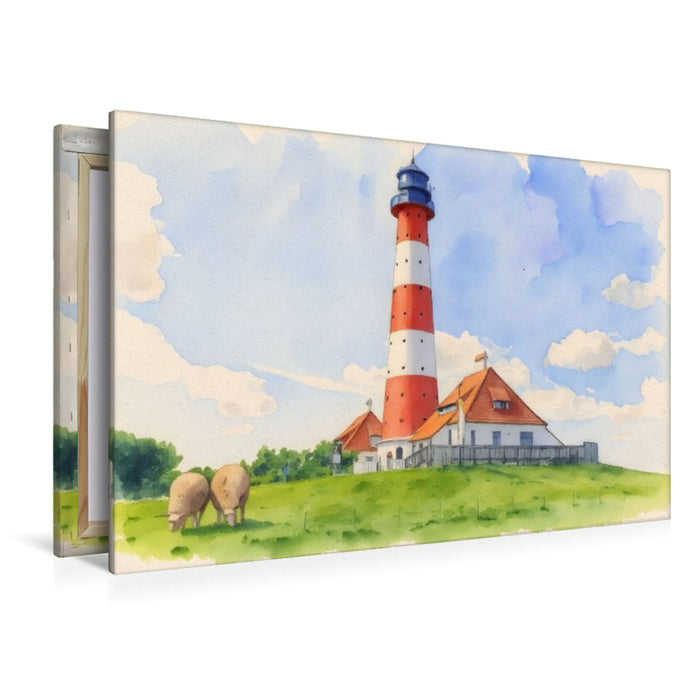 Premium Textil-Leinwand Leuchtturm Westheversand