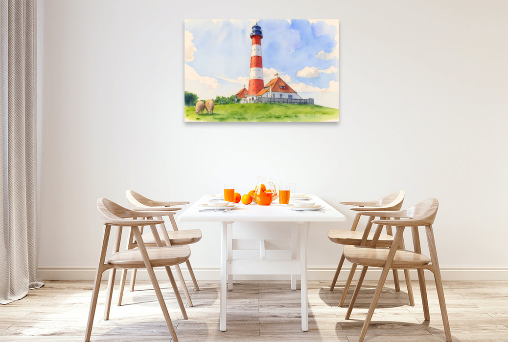 Premium Textil-Leinwand Leuchtturm Westheversand