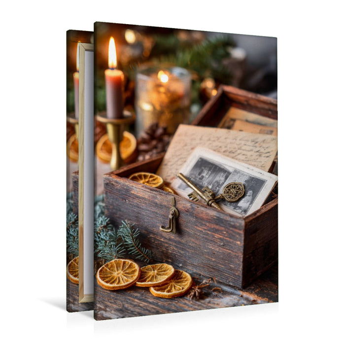 Premium Textil-Leinwand In jedem Funken Kerzenlicht liegt ein Wunder und im Duft alter Briefe ein Hauch von Weihnachten
