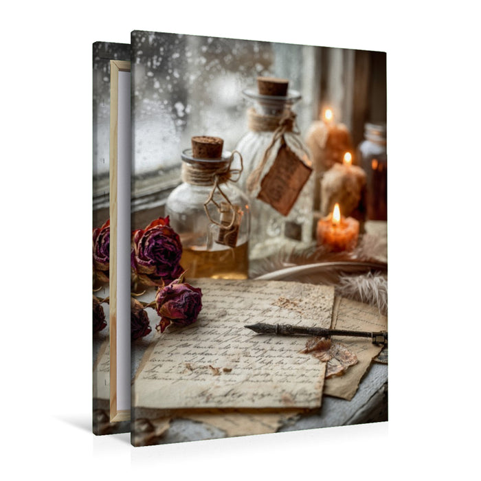 Premium Textil-Leinwand Frost vor dem Fenster, Wärme im Herzen und ein neues Jahr beginnt leise