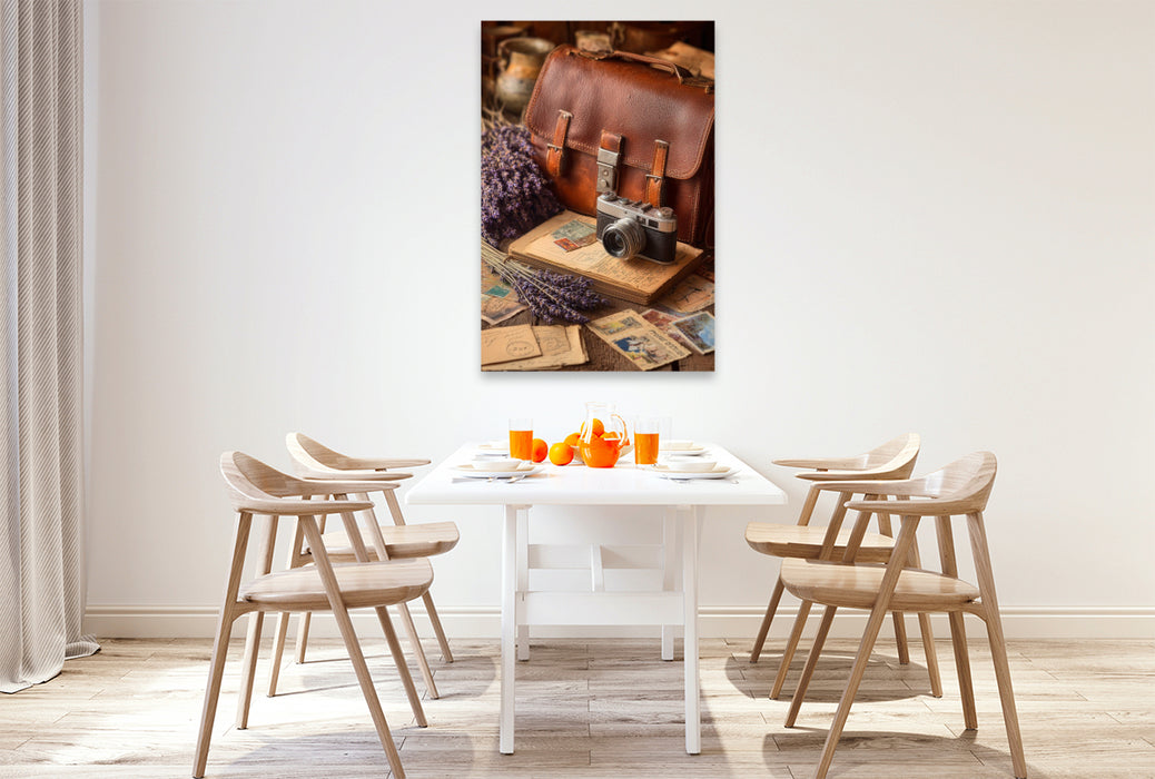 Premium Textil-Leinwand Zwischen goldenen Blättern und alten Seiten reift die Ruhe