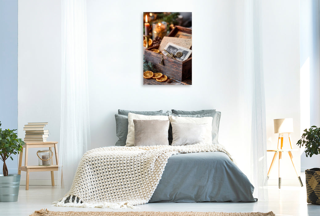 Premium Textil-Leinwand In jedem Funken Kerzenlicht liegt ein Wunder und im Duft alter Briefe ein Hauch von Weihnachten