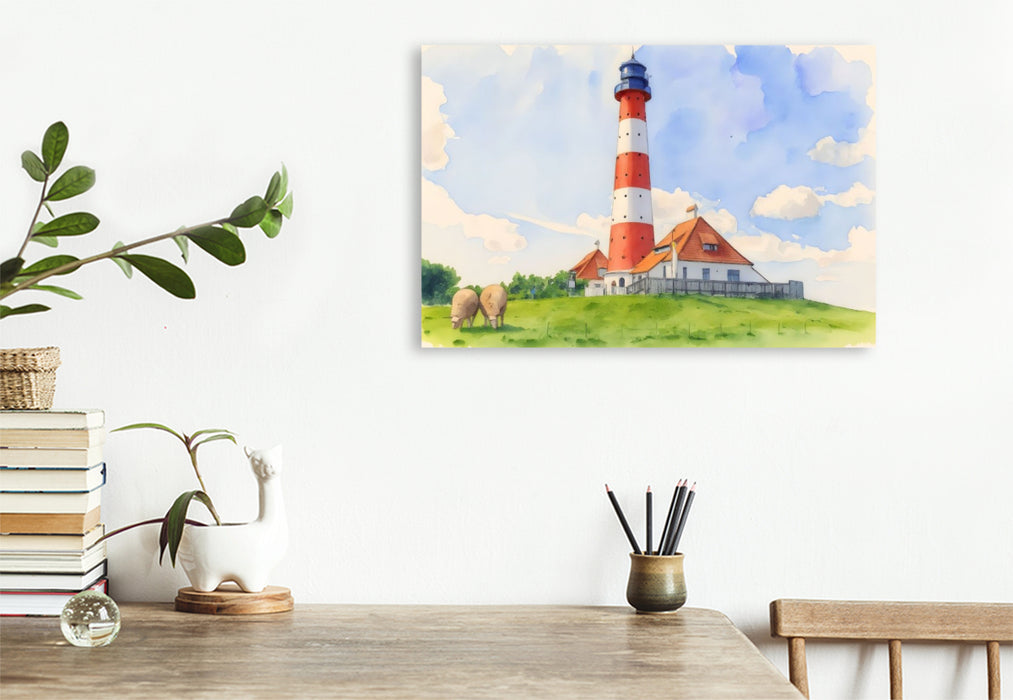 Premium Textil-Leinwand Leuchtturm Westheversand