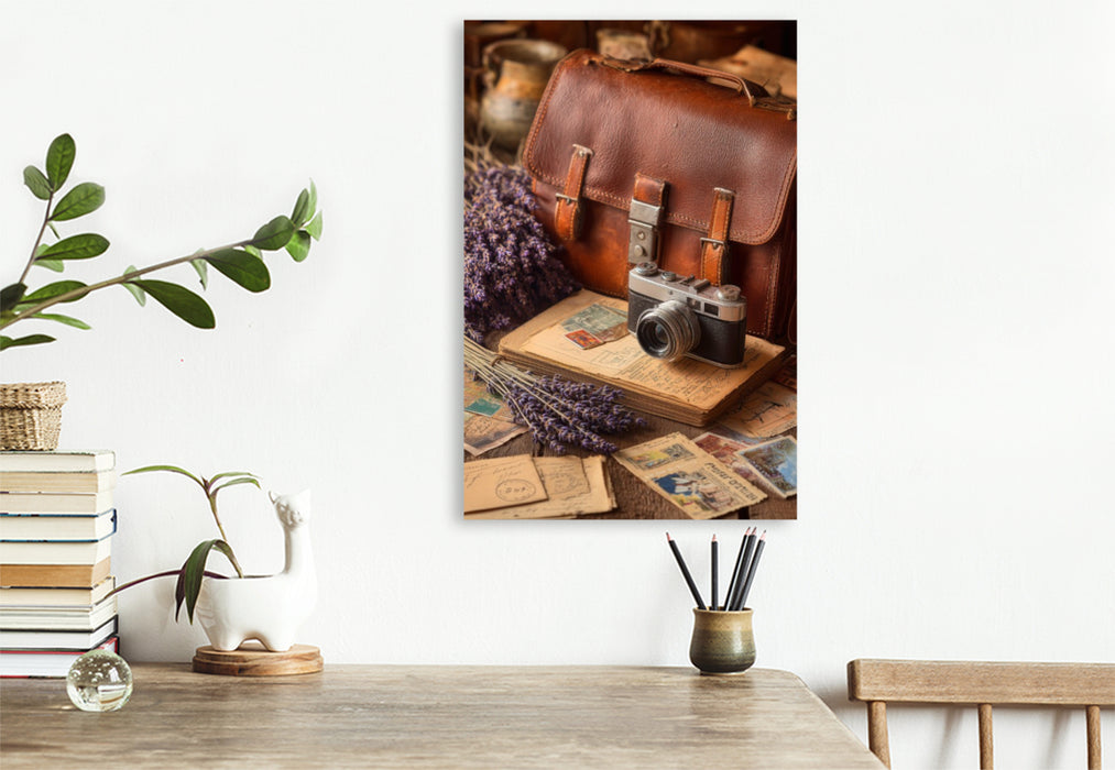 Premium Textil-Leinwand Zwischen goldenen Blättern und alten Seiten reift die Ruhe