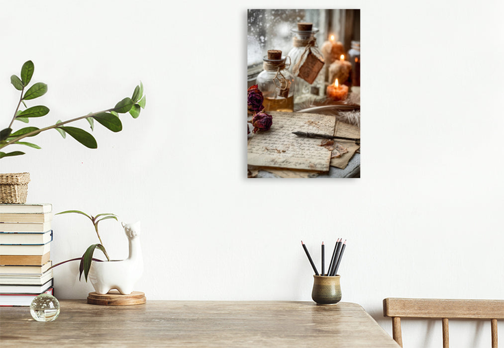 Premium Textil-Leinwand Frost vor dem Fenster, Wärme im Herzen und ein neues Jahr beginnt leise