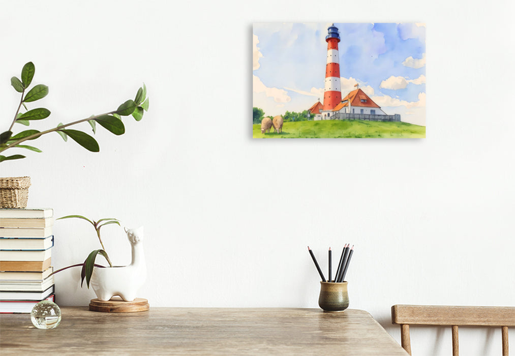 Premium Textil-Leinwand Leuchtturm Westheversand