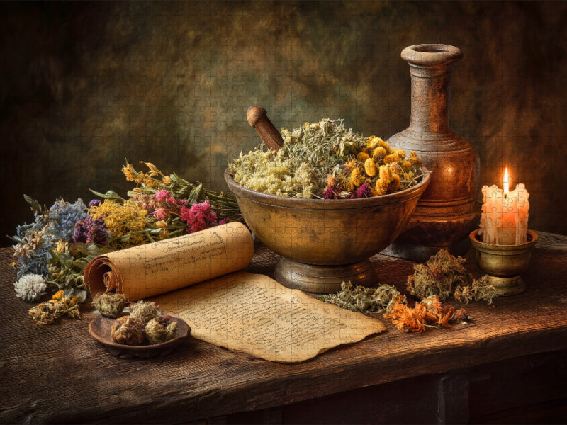 Zwischen vertrockneten Blüten und Schatten flüstert die Zeit von Vergänglichkeit - CALVENDO Foto-Puzzle'