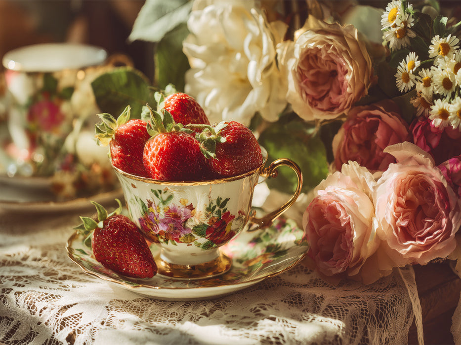 Maiwind, Spitzenstoff und Teerosen, ein Tisch voller Leichtigkeit - CALVENDO Foto-Puzzle'