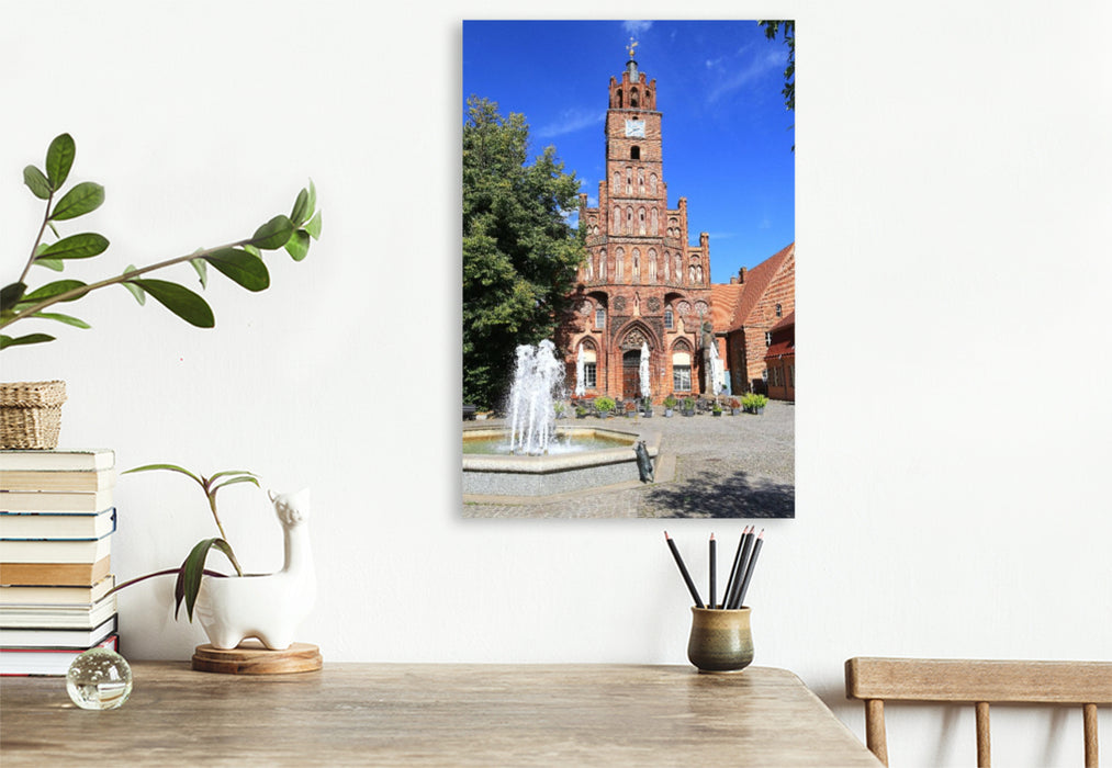 Premium Textil-Leinwand Brandenburg an der Havel, das Altstädtische Rathaus mit Roland