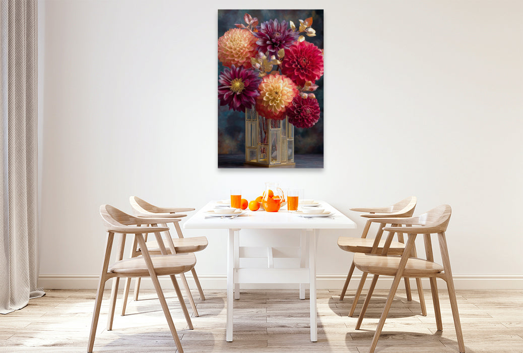 Premium Textil-Leinwand Art Deco formt Blüten zu strahlender Geometrie