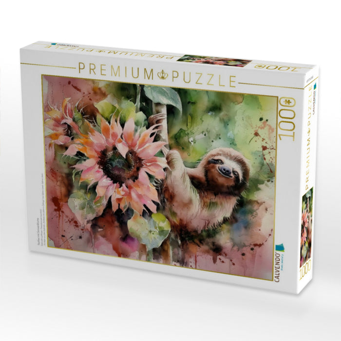 Faultier mit Sonnenblume - CALVENDO Foto-Puzzle'