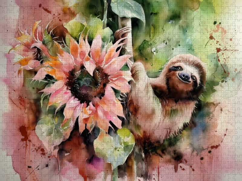 Faultier mit Sonnenblume - CALVENDO Foto-Puzzle'