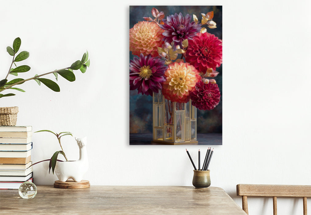 Premium Textil-Leinwand Art Deco formt Blüten zu strahlender Geometrie