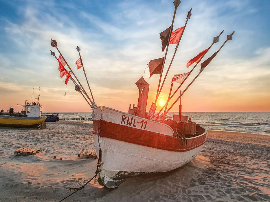 Fischerboot im Sonnenuntergang - CALVENDO Foto-Puzzle'