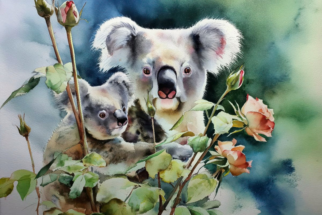 Premium Textil-Leinwand Koala mit Baby