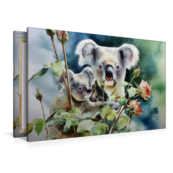 Premium Textil-Leinwand Koala mit Baby