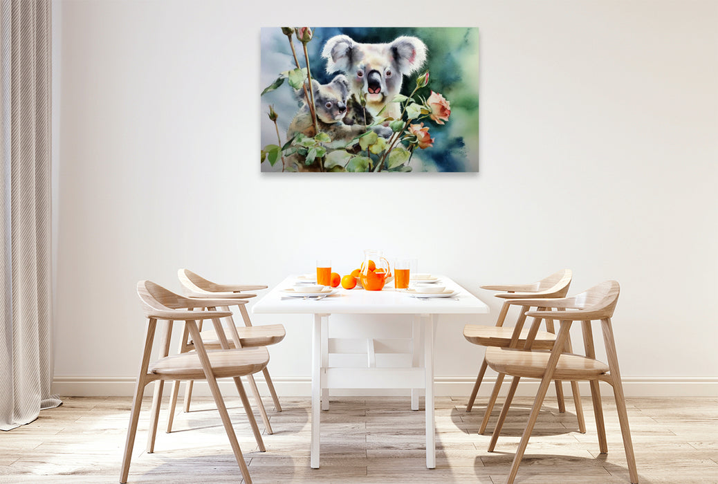 Premium Textil-Leinwand Koala mit Baby
