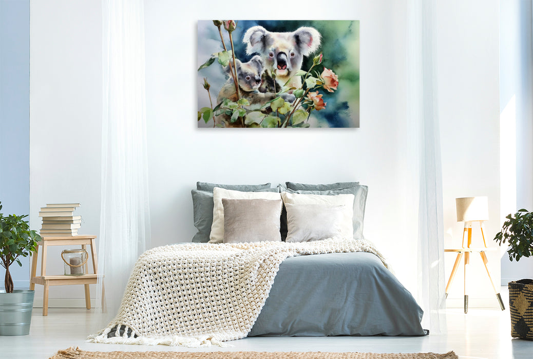 Premium Textil-Leinwand Koala mit Baby