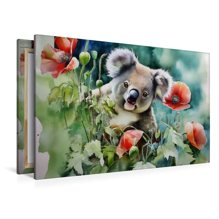 Premium Textil-Leinwand Koala mit Klatschmohn