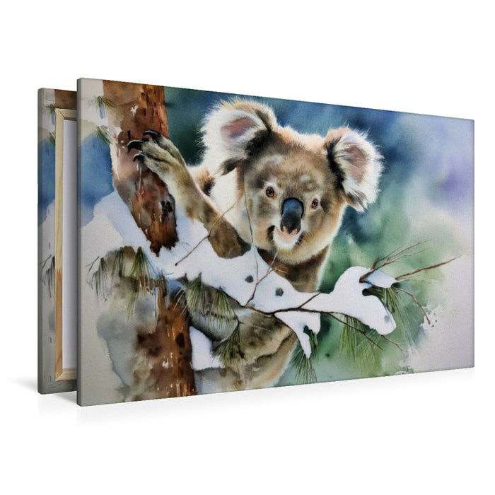 Premium Textil-Leinwand Koala im Winter