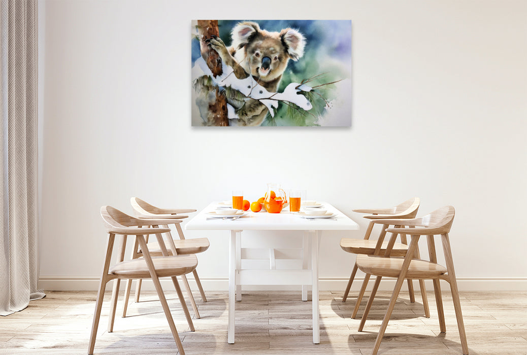 Premium Textil-Leinwand Koala im Winter