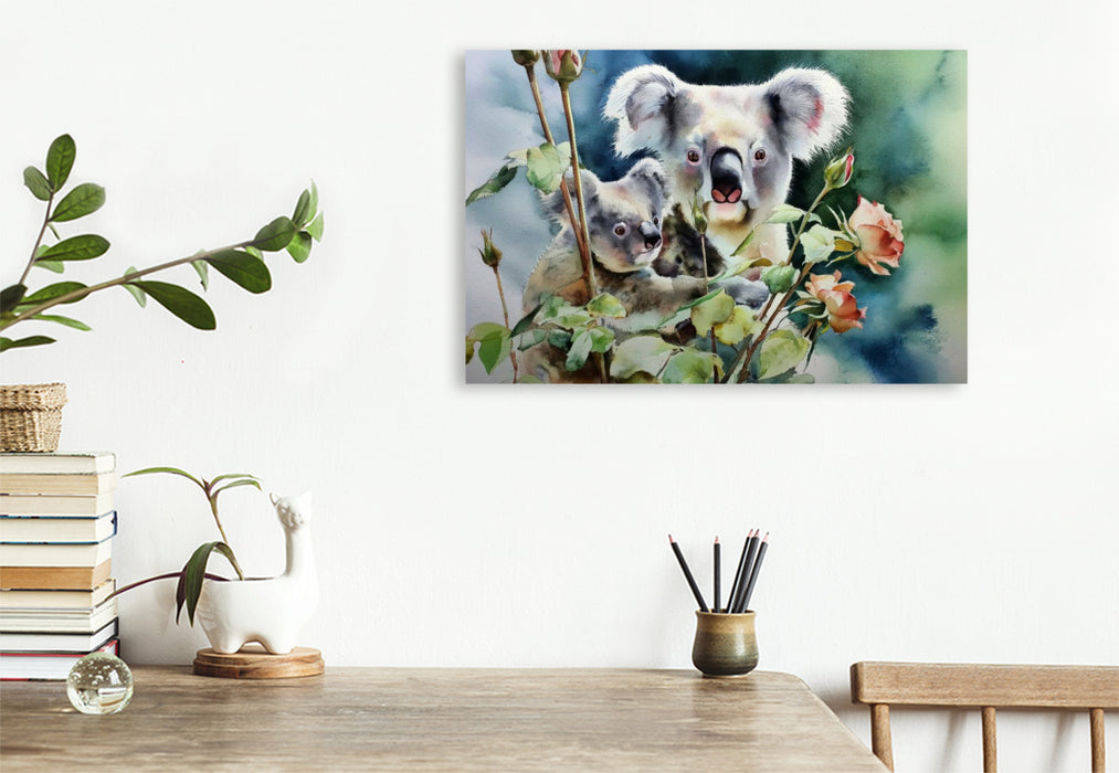 Premium Textil-Leinwand Koala mit Baby