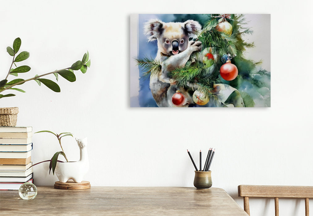 Premium Textil-Leinwand Koala im Weihnachtsbaum