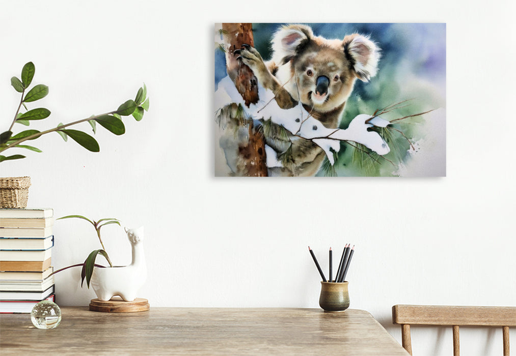 Premium Textil-Leinwand Koala im Winter
